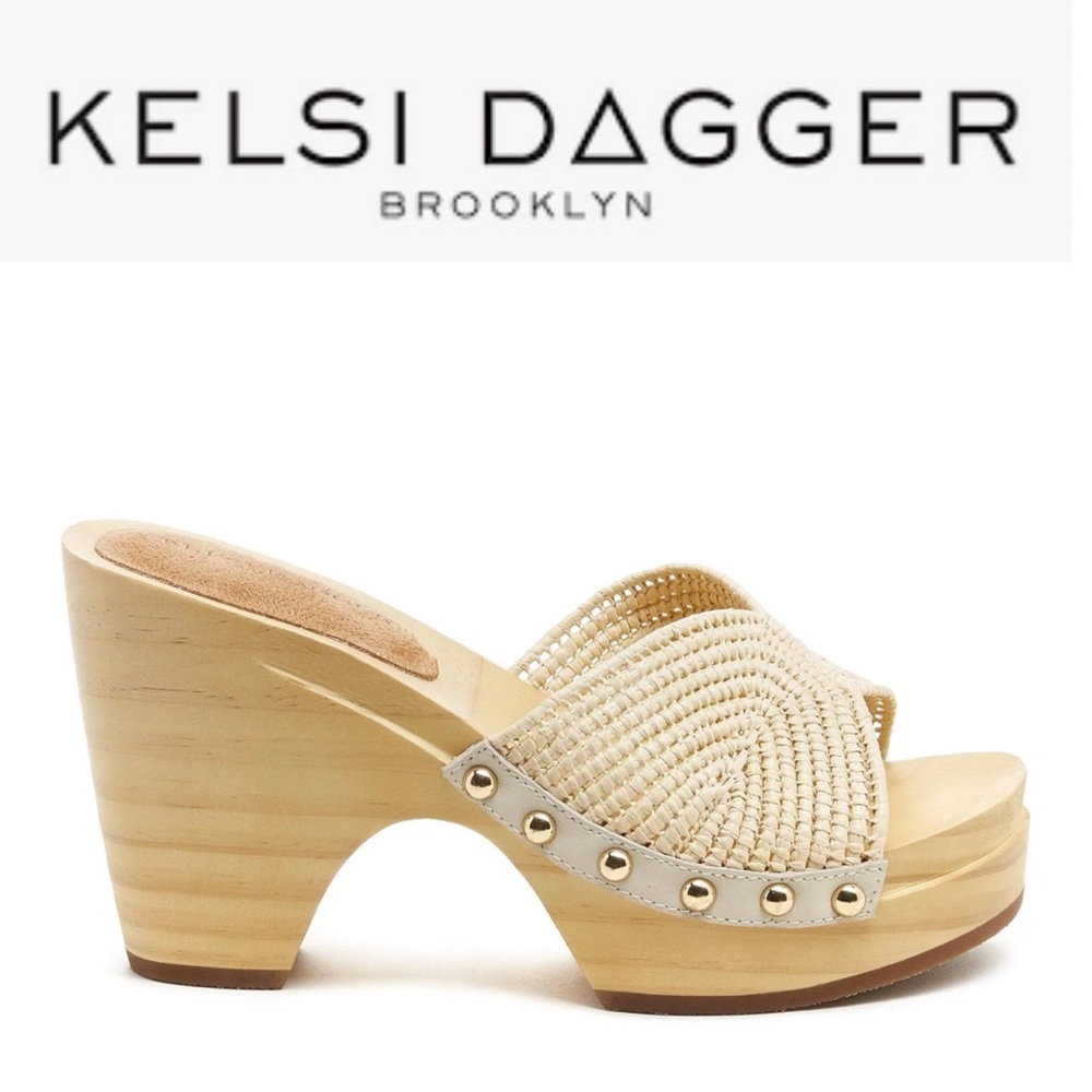 NEW Kelsi Dagger Brooklyn Dreamer Studded Wooden Sandals 6.5 - Picture 3 of 13